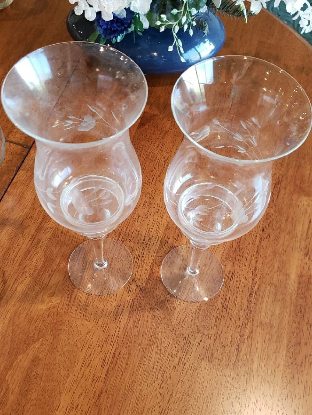 Princess House Heritage Hurricane Candle Holders - Etched Glass